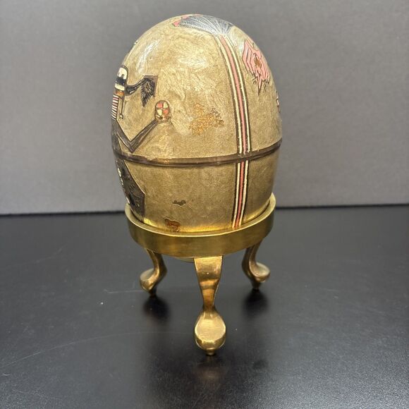 Enameled Cloisonne Brass Egg Trinket Box with Brass Stand - Picture 6 of 12